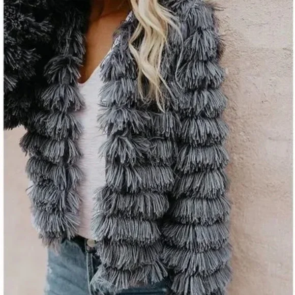 shearling jacket Womens Open Front Faux Fur Cardigan Parka Shaggy Jacket Coat